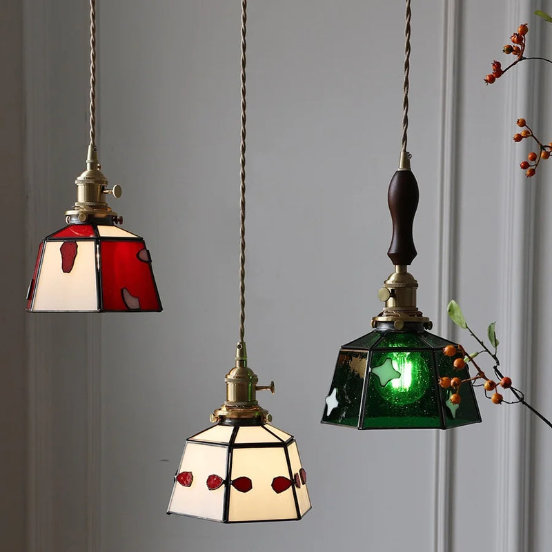 lampe à main vintage nordique avec verre coloré et cuivre