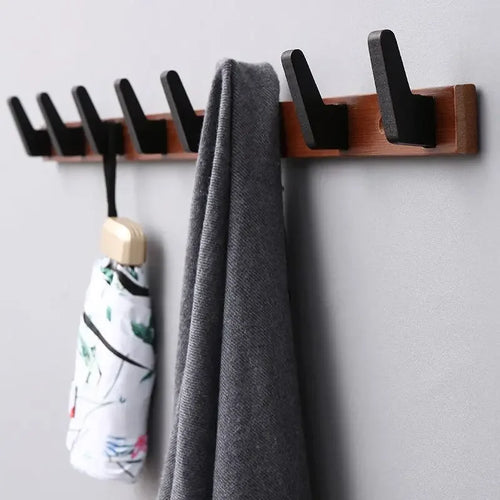 crochet à vêtements en bois de bambou pour rangement mural - vue 2 sur 8