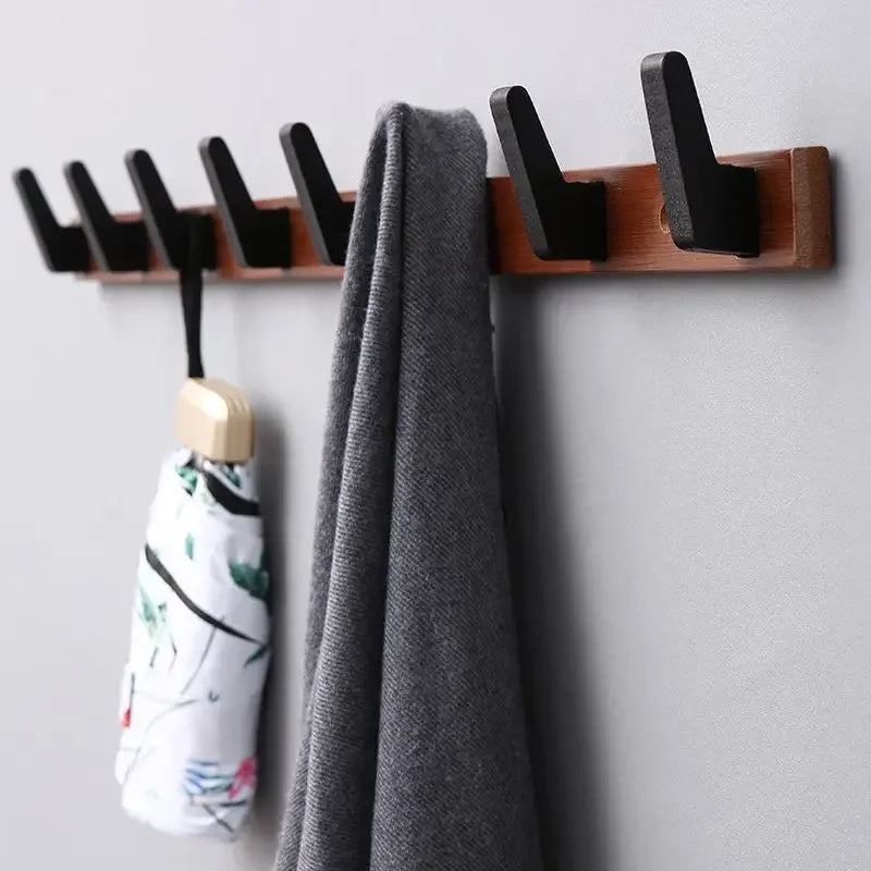 crochet à vêtements en bois de bambou pour rangement mural