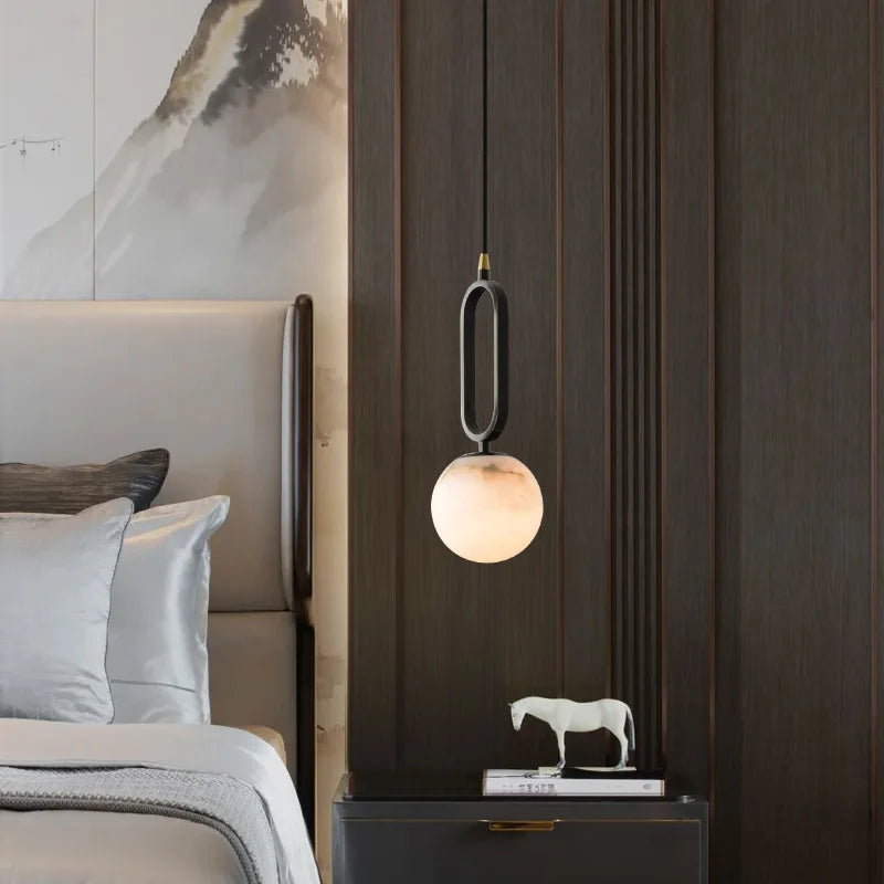 Simple and Luxurious Bedroom, Bedside G9 Small Chandelier Living Room Sofa Background Wall All Copper Natural Marble Decoration - vue 3 sur 8