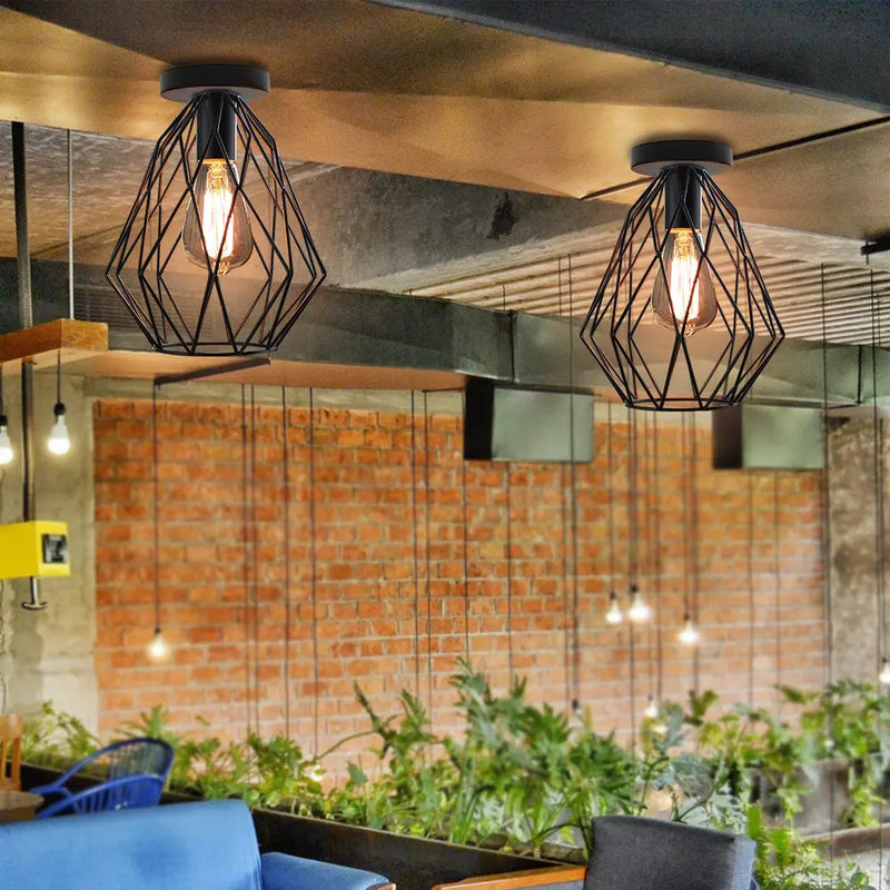 Plafond moderne à LEDs lumières Vintage industriel Plafonnier abat-jour rétro Loft Plafonniers pour salon cuisine Cage décor à la maison