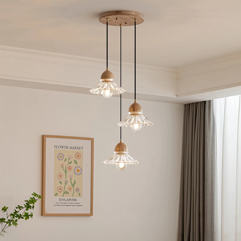 lustre nordique moderne en bois et verre led japonais