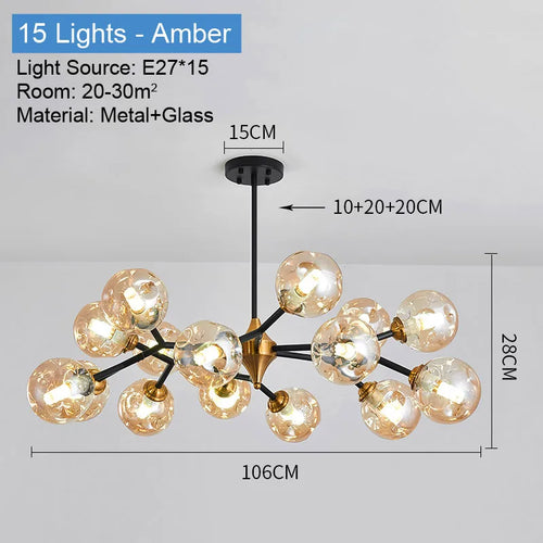plafonnier led suspendu boule de verre design moderne luminaire intérieur - vue 15 sur 14