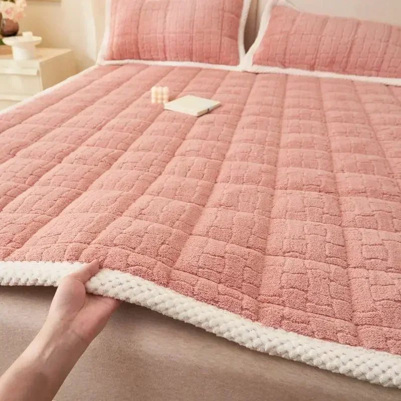 surmatelas en velours épais et chaud pliable antidérapant pour lit