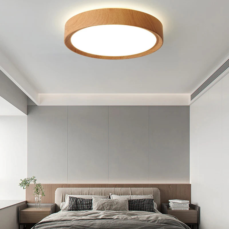 plafonnier led rond en bois éclairage d'intérieur luminaire décoratif - vue 5 sur 9