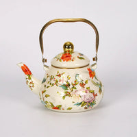 Bouilloire émail vintage motif floral poignée dorée 15l