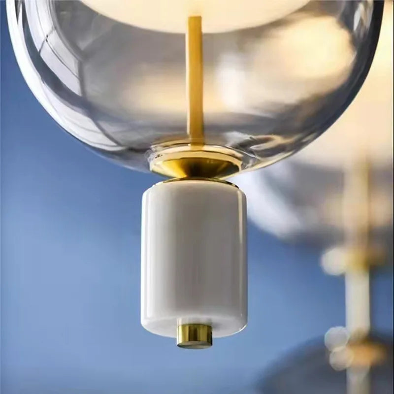suspension nordique en verre marbre et métal doré - vue 3 sur 8