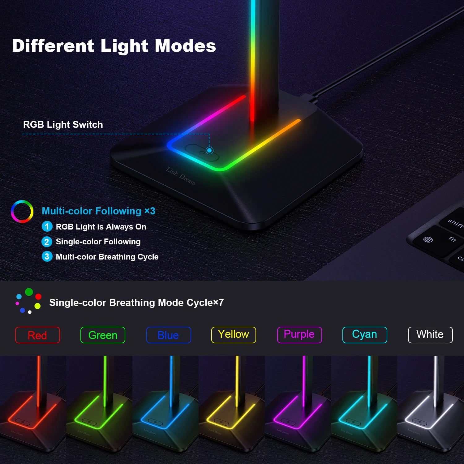 link dream support casque jeu rgb usb type-c pc bureau - vue 2 sur 8