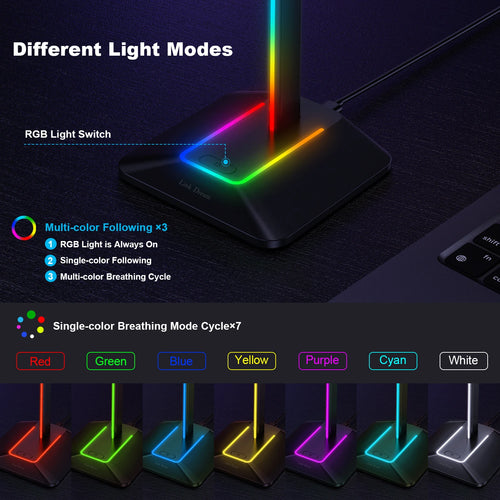 link dream support casque jeu rgb usb type-c pc bureau - vue 2 sur 8