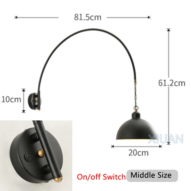 Long Pole Wall Lamps Industrial Vintage Living Room Wall Light Long Swing Arm Restaurant Dining Table Wall Mount Lights Black - vue 7 sur 14