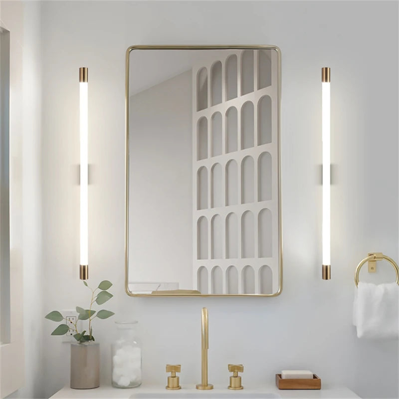 applique murale nordique led long miroir rond décoration villa - vue 4 sur 16