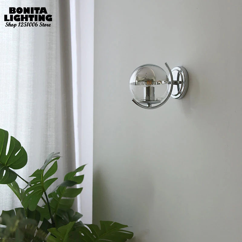 applique murale Boule d'espace argent Simple élégant haricots magiques petites boule de verre semi-plaqué chromé appliques murales couloir de chambre à coucher - vue 3 sur 5