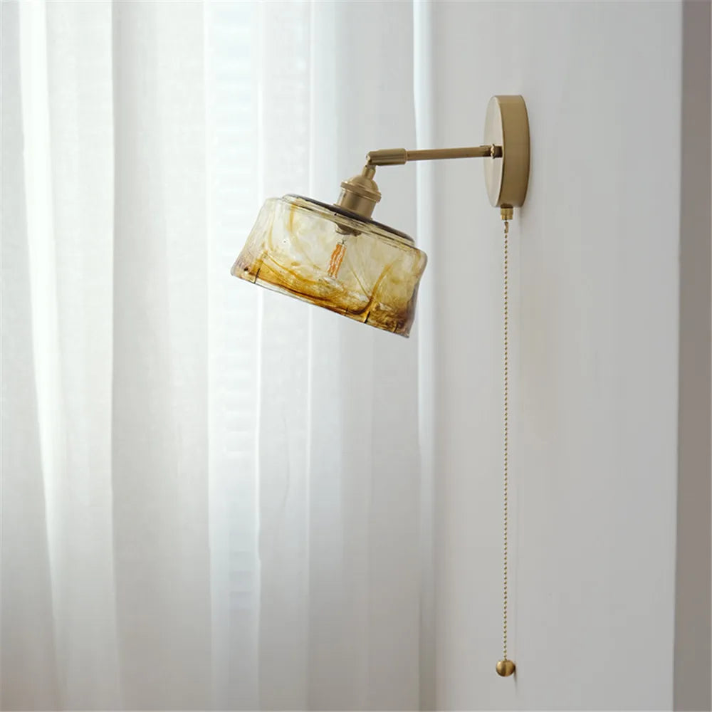 applique murale rotative rétro en verre et cuivre avec interrupteur - vue 5 sur 9