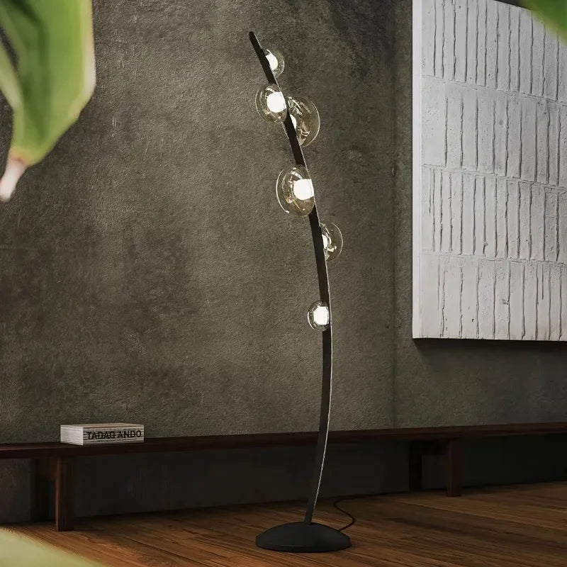 lampadaire design en cuir italien avec boule en verre - vue 4 sur 8