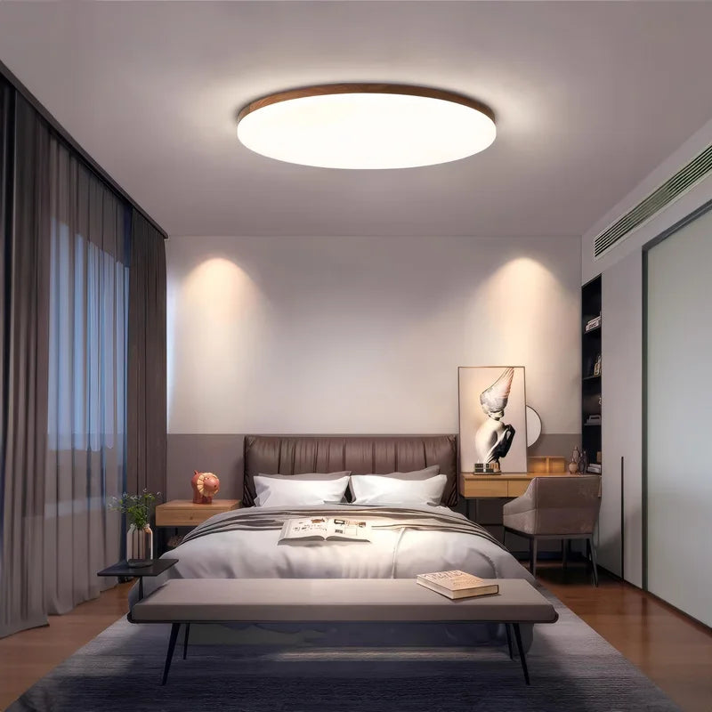 Walnut wood Flush Mount, Modern Minimalism Wabi-sabi, Ultrathin eye protection Ceiling light for Living room, Study, Bedroom - vue 6 sur 7
