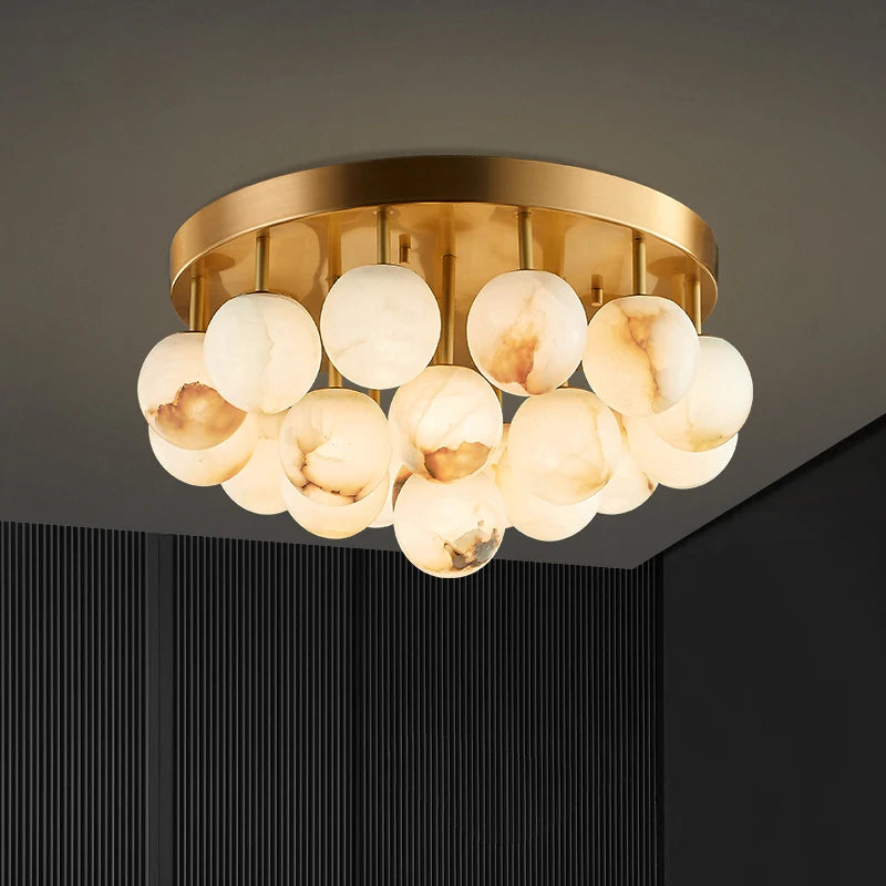 lustre moderne en marbre doré et noir pour éclairage élégant - vue 4 sur 15