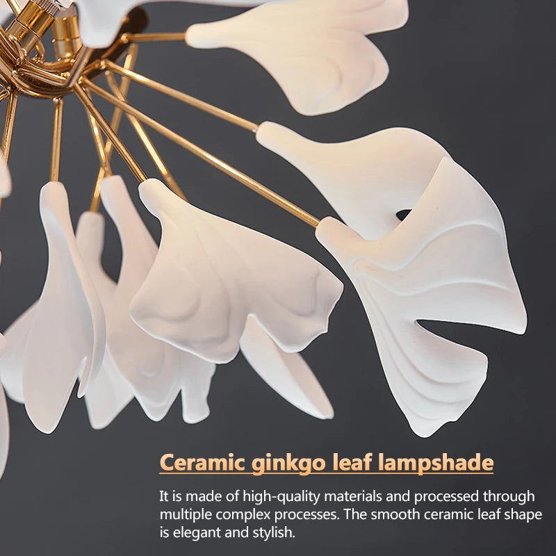 Lustre deisgn Feuilles de céramique de luxe et Branches d'or