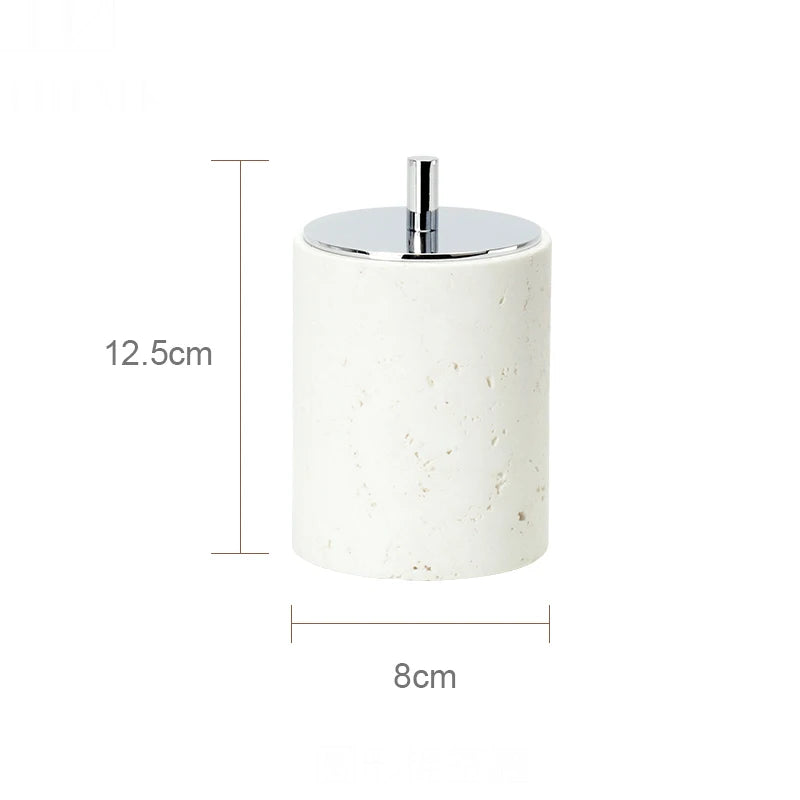 ensemble daccessoires en travertin beige pour salle de bain - vue 12 sur 20