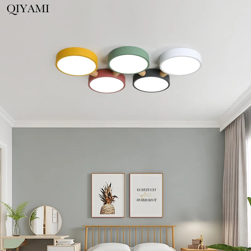 plafonniers créatifs macaron en bois pour indoorlighting led multicolore - vue 3 sur 20