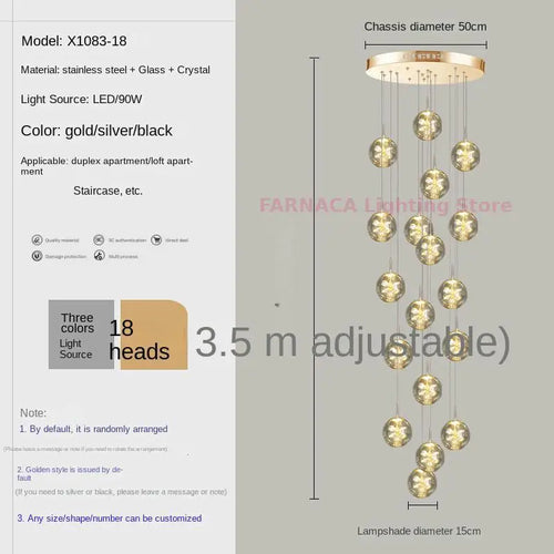 Remote control stair chandelier Nordic creative duplex dining room light lift high living room, apartment decorative chandelier - vue 14 sur 20