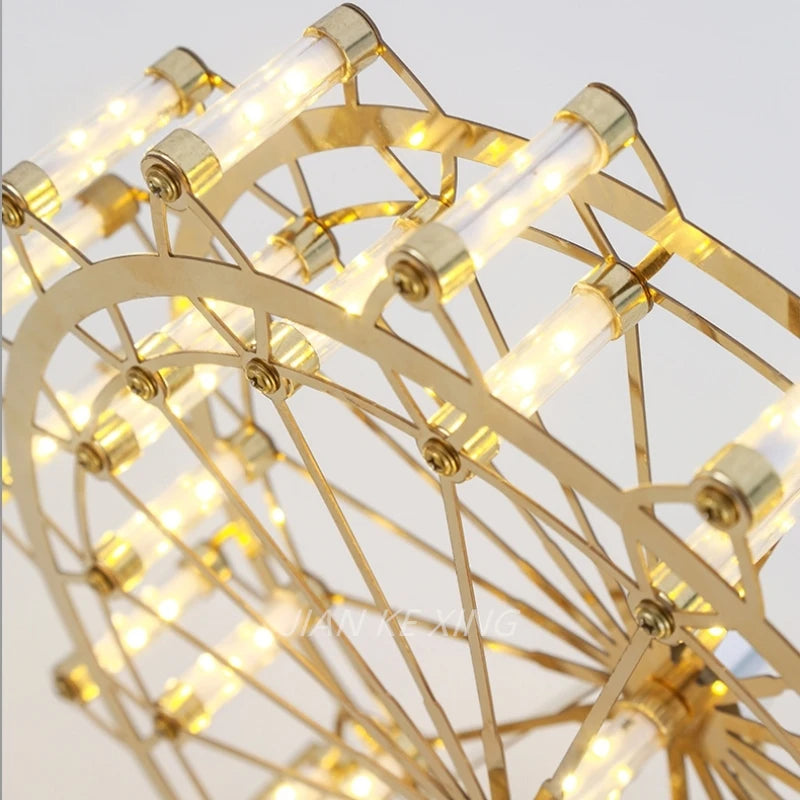 lampe de table rotative led grande roue en acier inoxydable