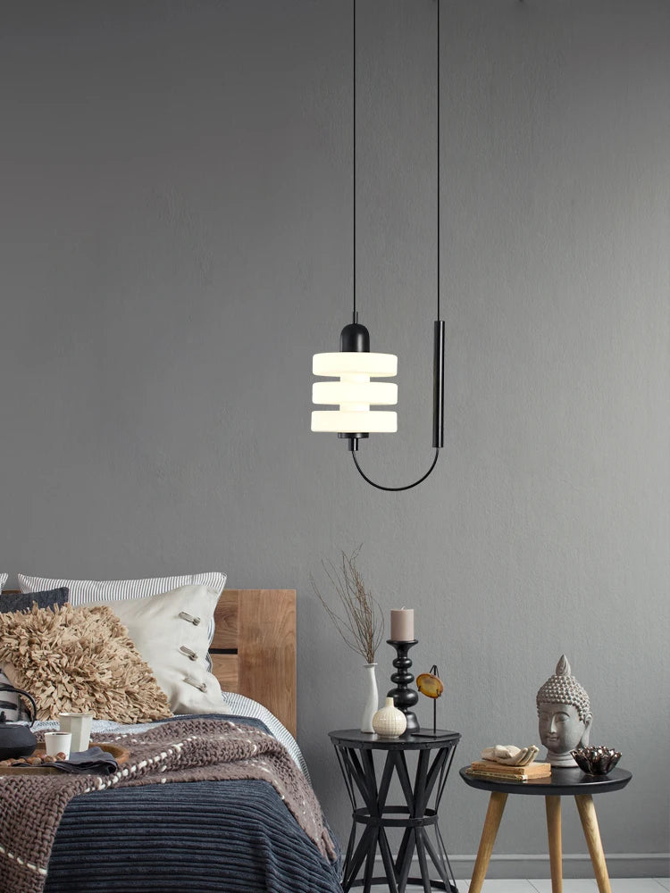 lustre en verre noir et blanc design moderne élégant - vue 4 sur 7