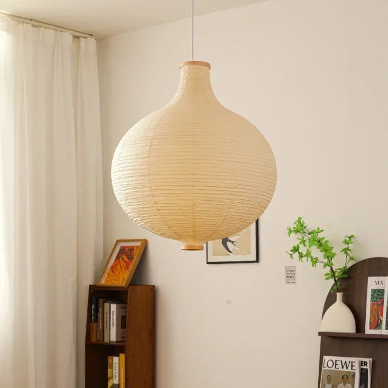 lustre en papier japonais ronde avec lumière décorative suspendue - vue 5 sur 7