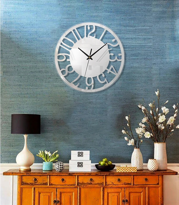 horloge murale transparente minimaliste avec chiffres arabes élégants - vue 4 sur 7