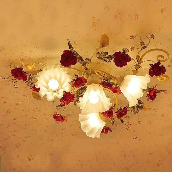 américain Rural fleur cuisine princesse filles chambre plafonnier assis lumière LED moderne plafonnier pour salon