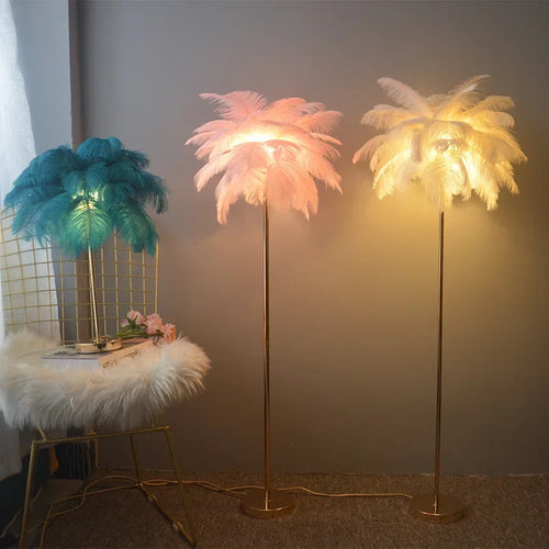 lampadaire décoratif en plumes d'autruche avec luminaire led - vue 2 sur 18