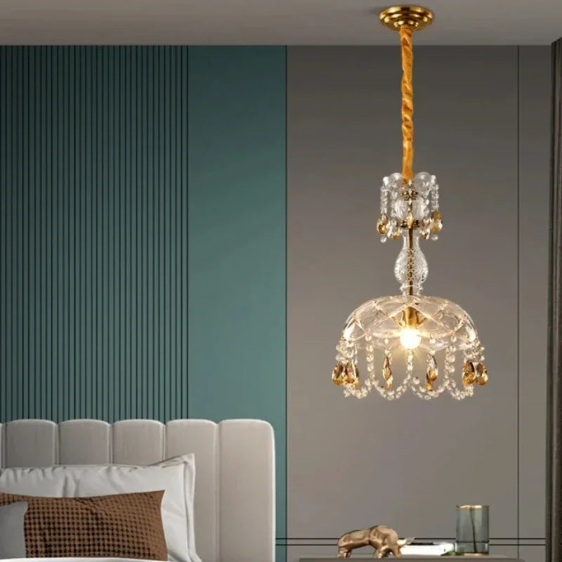 lustre vintage en cristal LED design art déco élégant - vue 4 sur 7