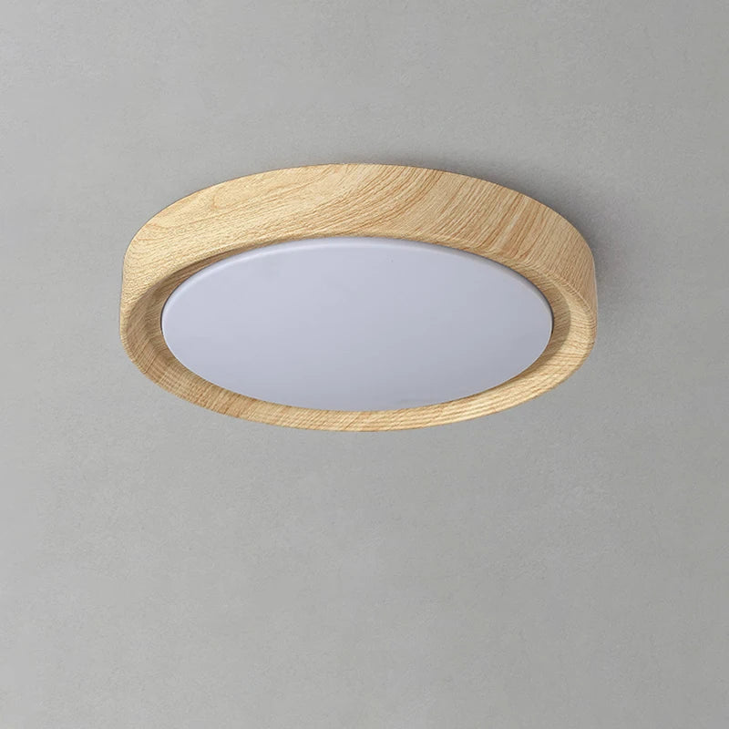 lampe circulaire simple style nordique grain de bois éclairage entrée balcon porche - vue 4 sur 12