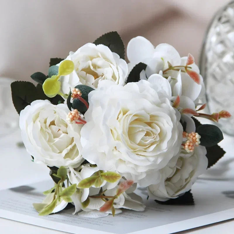 bouquet de pivoines roses en soie pour décoration intérieure - vue 9 sur 12