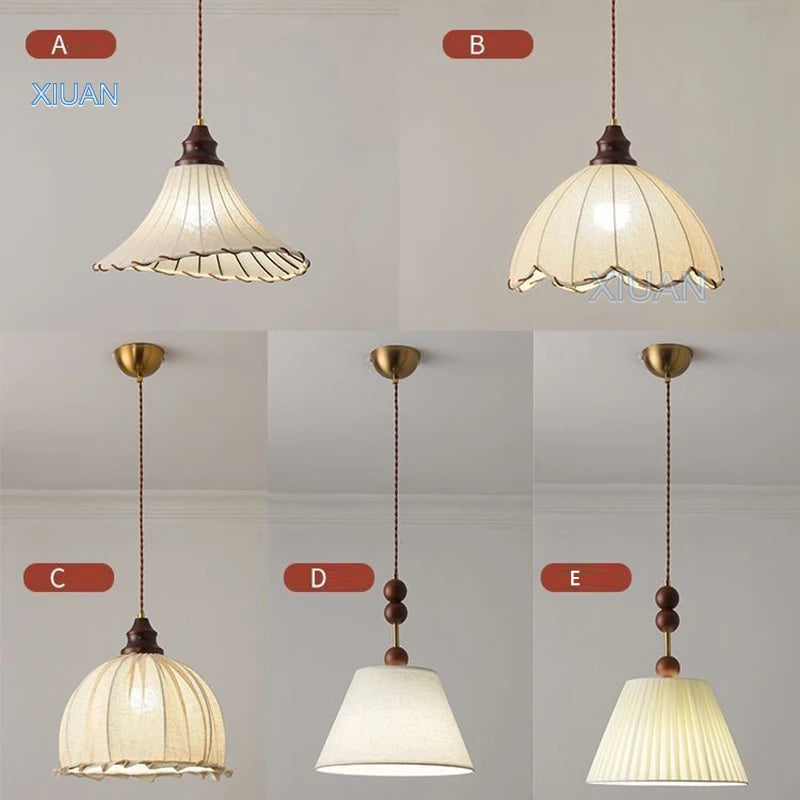 lustre suspendu rétro wabi-sabi en lin pour décoration médiévale - vue 5 sur 10