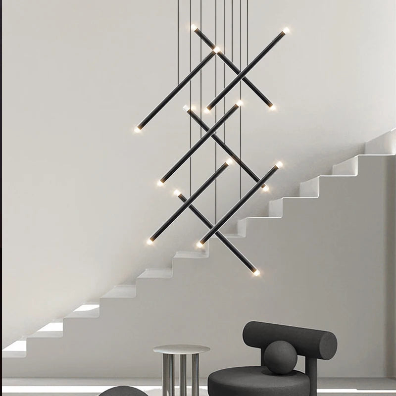 Lustre moderne LED lustre d'escalier lustre de salon longue colonne terrasse intérieure les couloirs Suspension de grenier - vue 6 sur 18