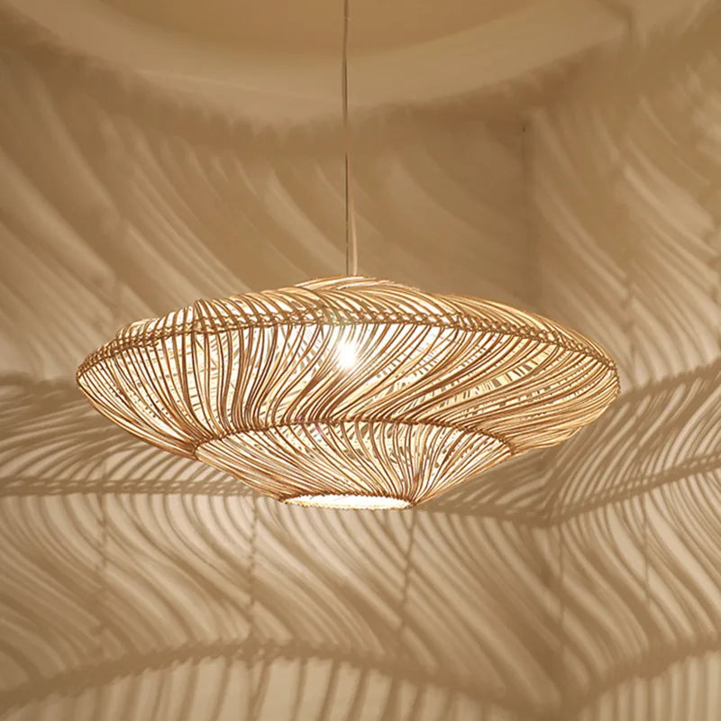 suspension en rotin japonais design ovni pour décoration moderne - vue 5 sur 7