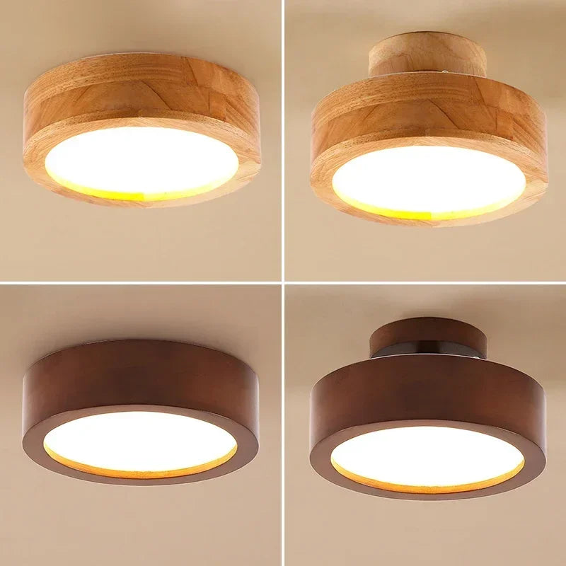 plafonnier led nordique en bois minimaliste rond macaron