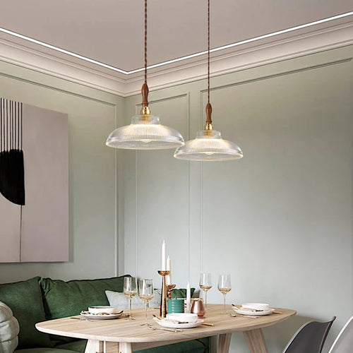 Suspension en verre pour salle à manger lustre d'îlot de cuisine moderne cuivre/bois Art Suspension lampe suspendue E27 Luminaire