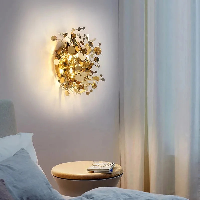 applique murale moderne en acier inoxydable avec feuilles décoratives - vue 3 sur 8