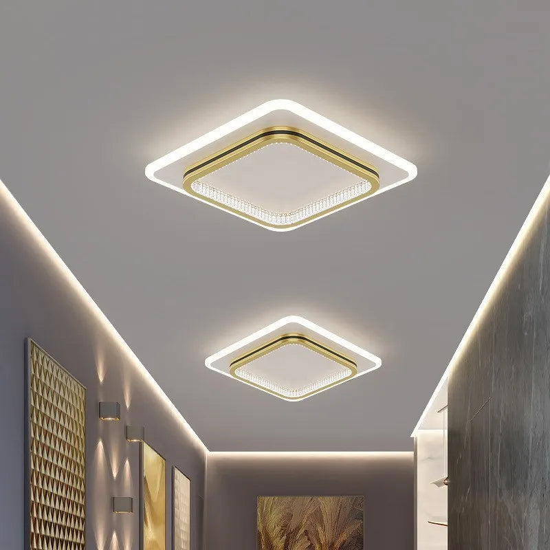 Plafond moderne à LEDs lumières pour l'entrée de la maison luminaires d'intérieur avec abat-jour en cristal lumières rondes carrées Luminaria