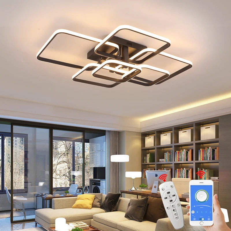 FANPINFANDO Rectangle acrylique aluminium plafond moderne à LEDs lumières pour salon chambre blanc/noir Led plafonniers