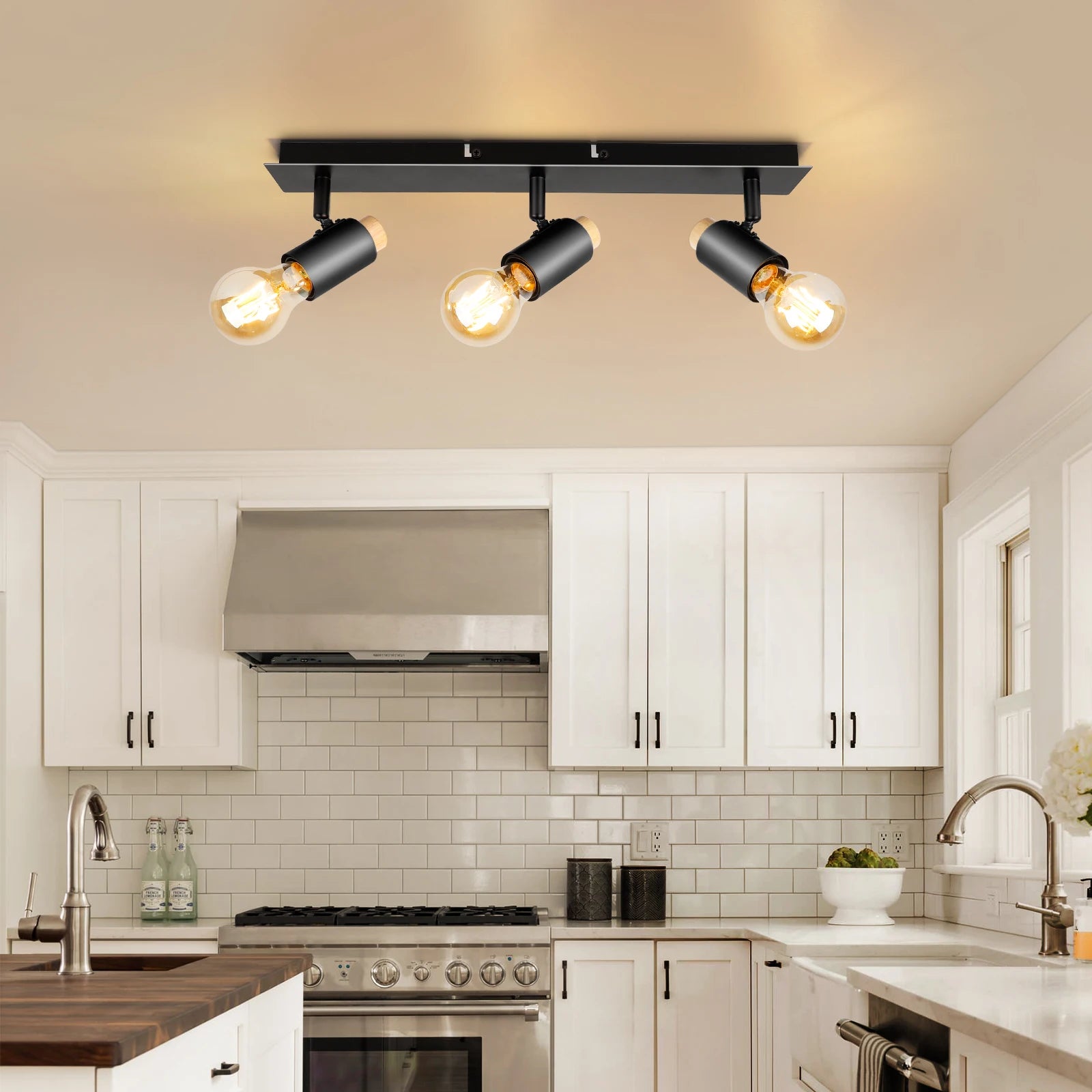 plafonniers Kimjo noir bois rotatif Spot luminaires plafond E27 - vue 4 sur 6
