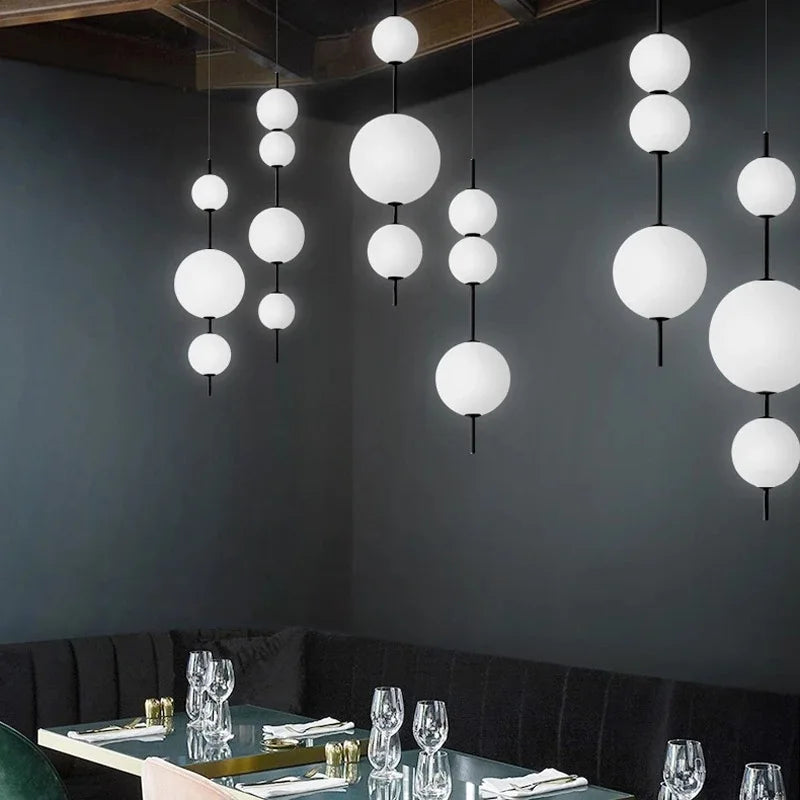 Modern minimalist restaurant chandelier, living room decoration Nordic white glass kitchen island, bedroom lighting chandelier - vue 5 sur 9