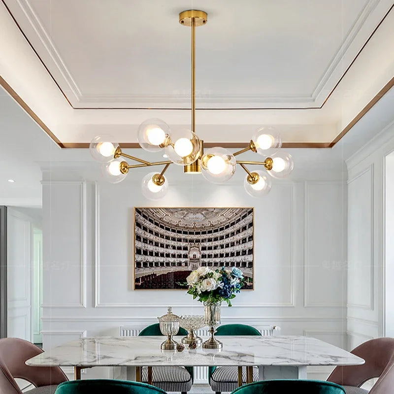 Lamp 9-Light Glass Chandelier,Modern Ceiling Lighting Fixture For Kitchen Dining Room Living Room Bedroom Office Restaurant Bar - vue 6 sur 7
