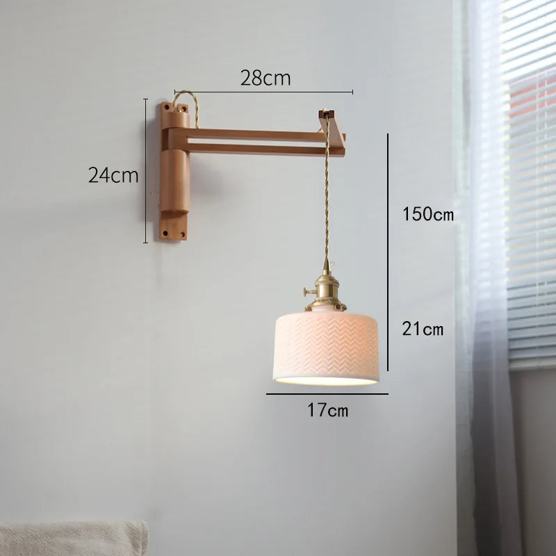 applique murale led rétro japonaise télescopique en laiton et verre - vue 4 sur 15