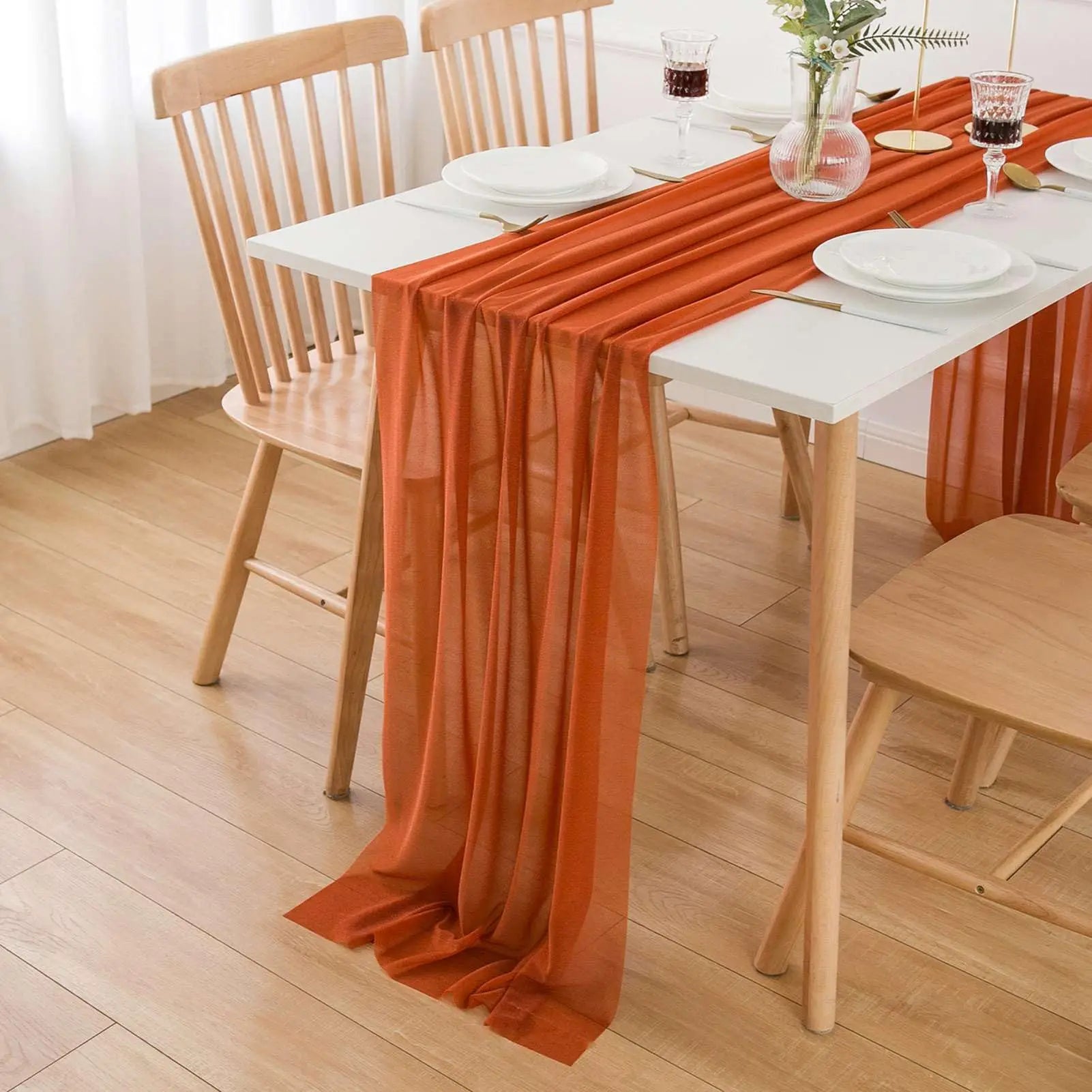 Chemin de table mousseline transparente style boheme couleur - vue 3 sur 7