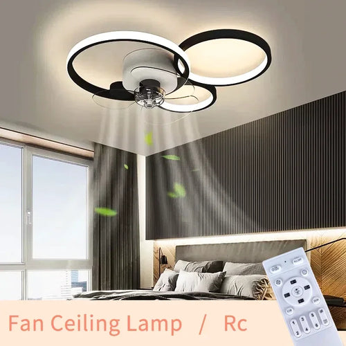 plafonnier led avec ventilateur et télécommande design moderne - vue 2 sur 10