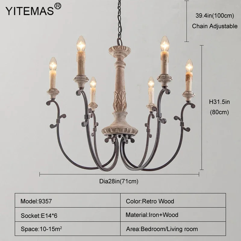 lustre rétro en bois pour décoration intérieure élégante et raffinée - vue 8 sur 8