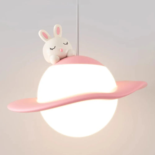 lustre mignon en forme de lapin ours et lune pour chambre d'enfant - vue 7 sur 8