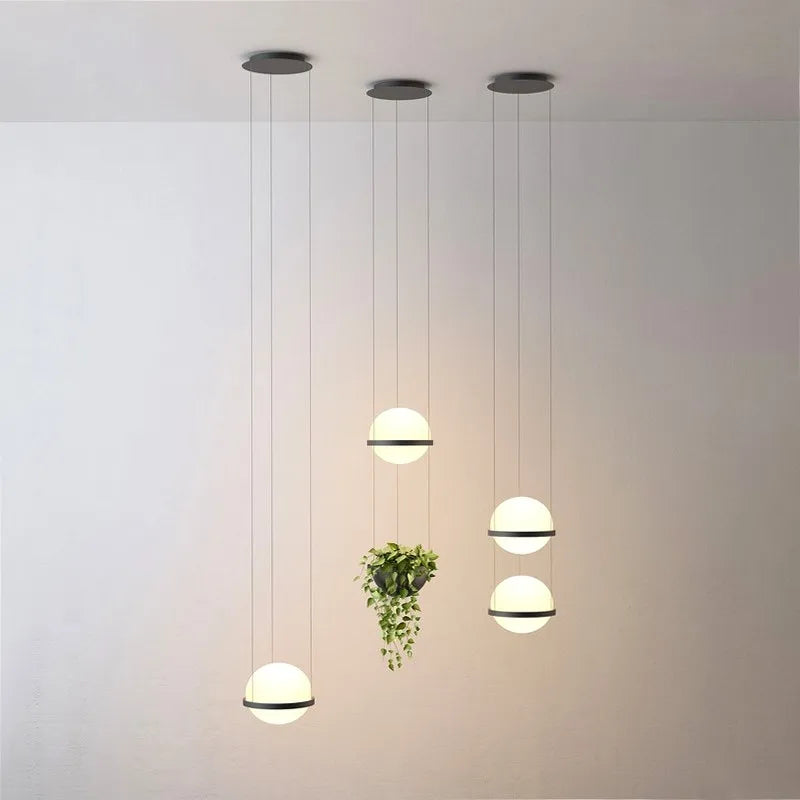 suspension style industriel avec petite plante verte - vue 2 sur 17